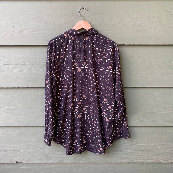 Vintage Mod Graphic Button Down Shirt  black brown - Picture 6 of 10